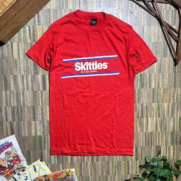Vintage 90s Single Stitch Skittles Promo Tee Mens Medium Red Blue Candy Shirt - Picture 1 of 4